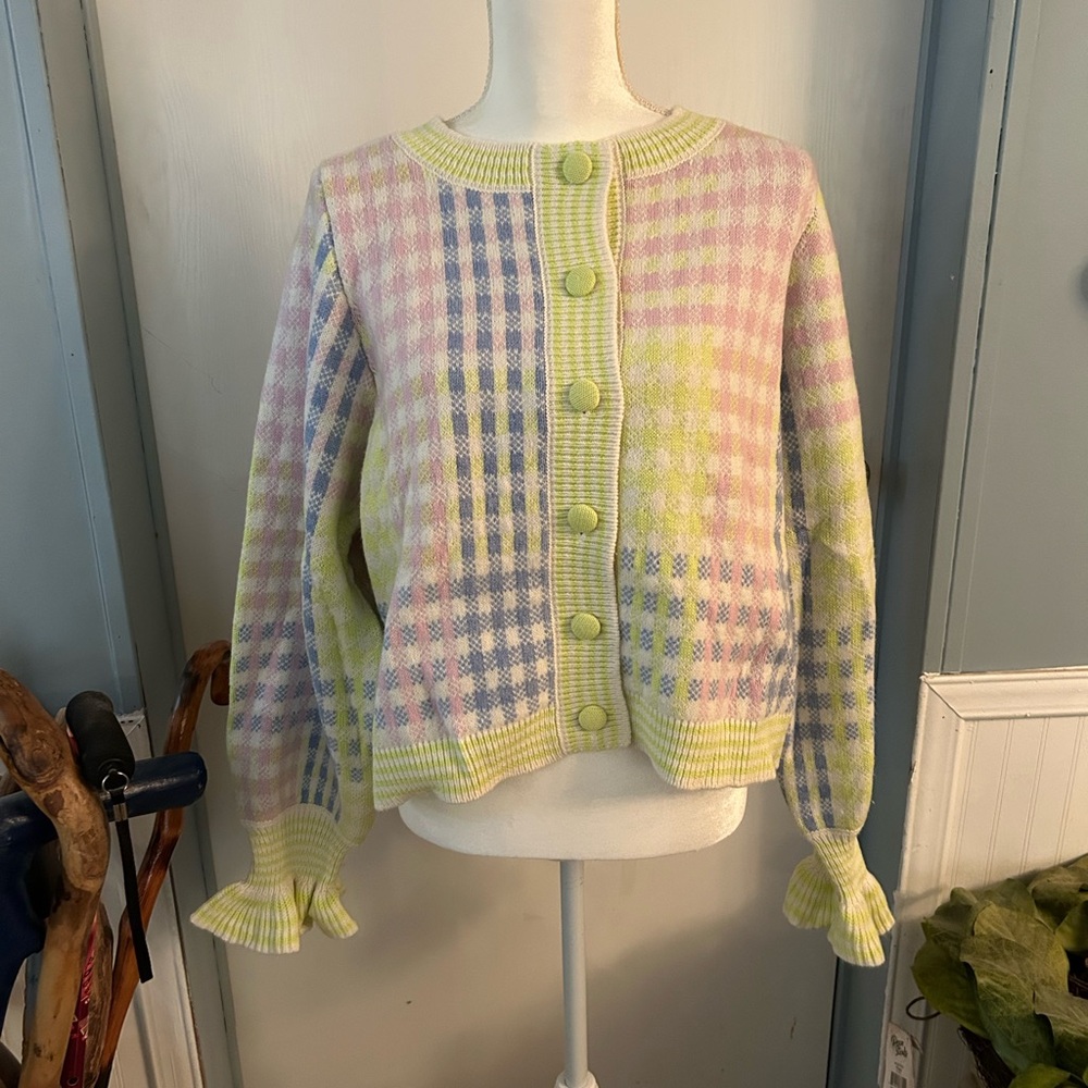 LoveShackFancy Keoni Pastel Checkered Cardigan
